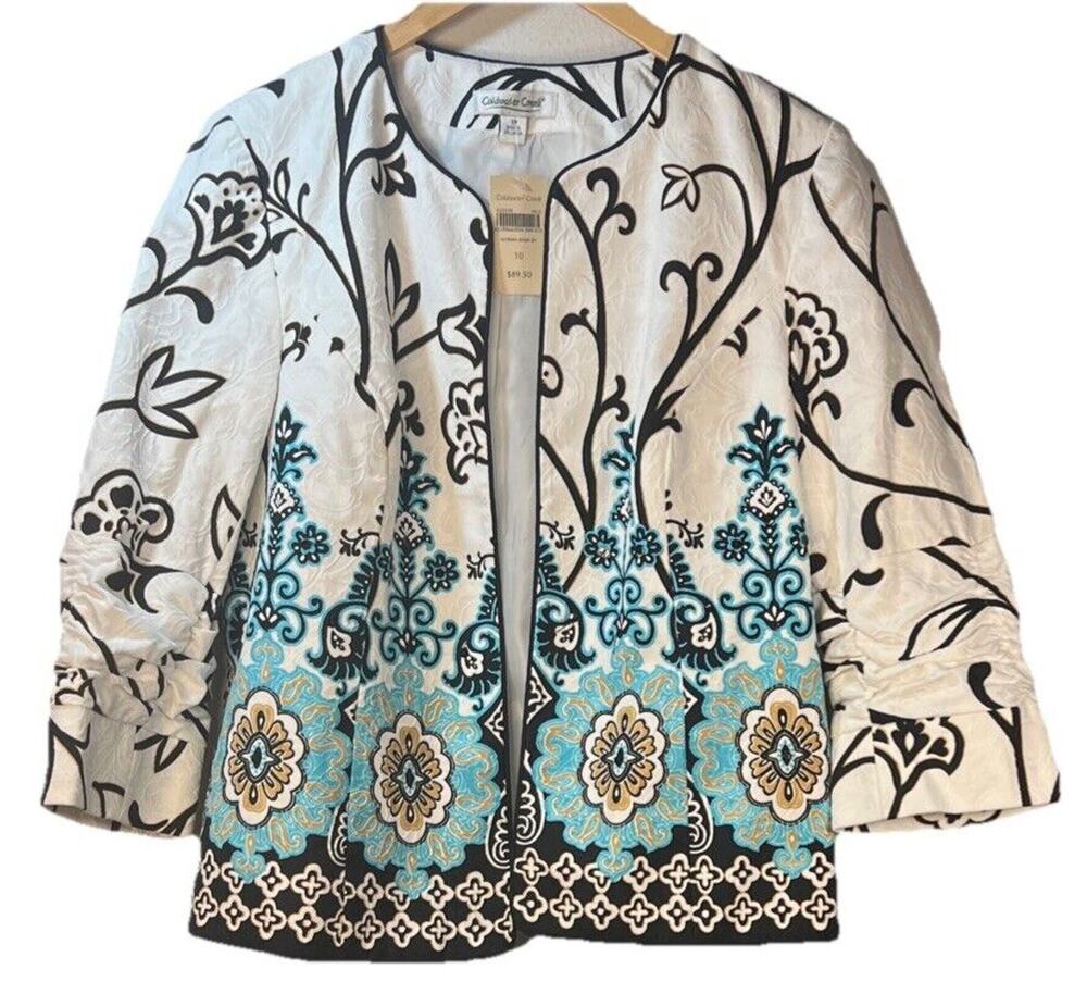 Coldwater Creek Jacket NWT sequin Embellished Boho Art Floral Crochet Size 10